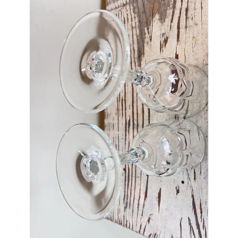 VTG French Goblet Clear Glass Pedestal Footed Stemware Wine Drinking Glasses 2